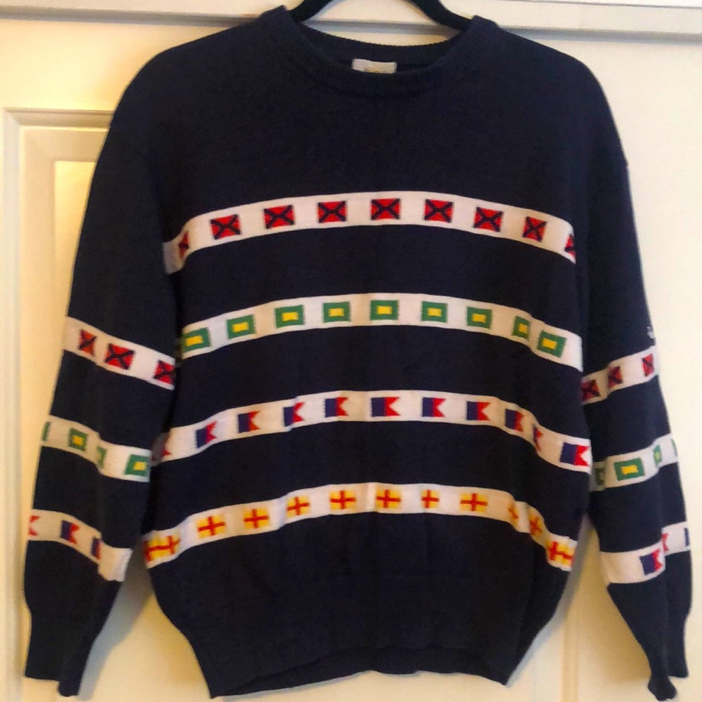 Marine Signal boat flag Crew Neck in NAVY BLUE, Brand: Pearly Gates, size SMALL